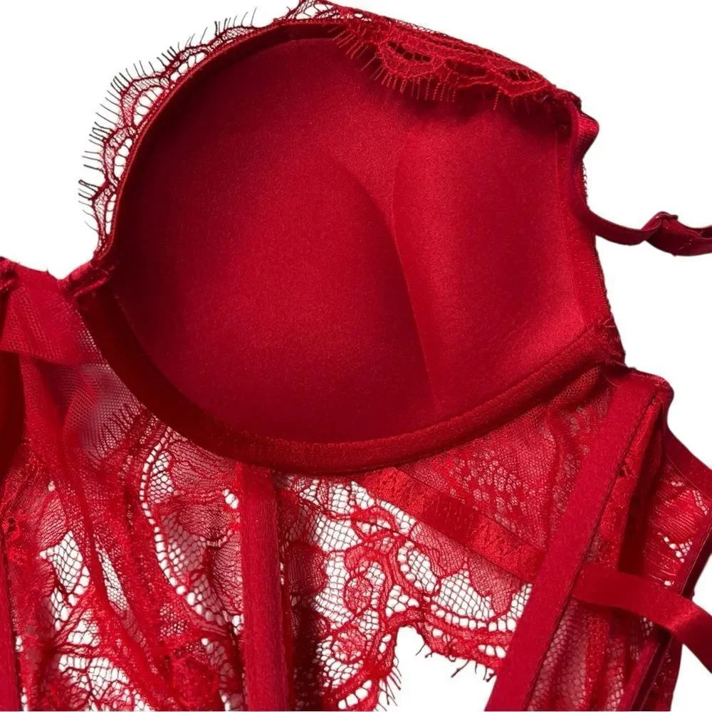 Victoria's Secret Red Bombshell Lace Teddy Lingerie Sexy Push Up Size Small NWT